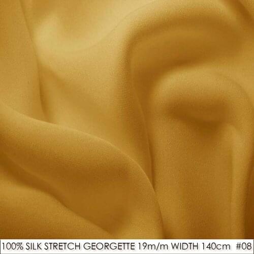 SILK STRETCH DOUBLE GEORGETTE 19mm Width55"-140cm Pure Silk Fabric for sewing Wedding Dress/Decoration in Classic Golden 08