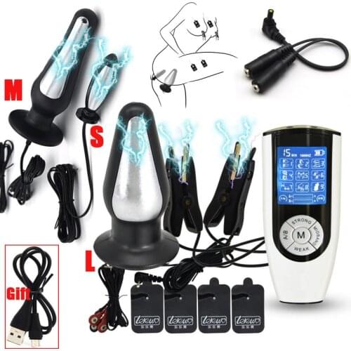 Strongest BDSM Power Box Kit Electric Shock Anal Butt Plug E-Stim Labia Clip Nipple Clamp/Pads Prostate Massage Sex Medical Toy