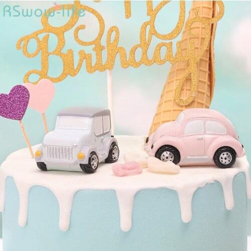Cute Car Resin Baking Cake Decoration Ornament Creative Beetle Pink Cars Ornaments Home Decor For Boy Miniature Garden Supplies