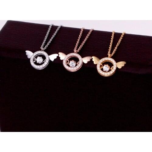 Smart Wings CNC Micro Diamond Jump Diamond Circle Necklace Pulsatile Heart Angels Wings Clavicle Chain