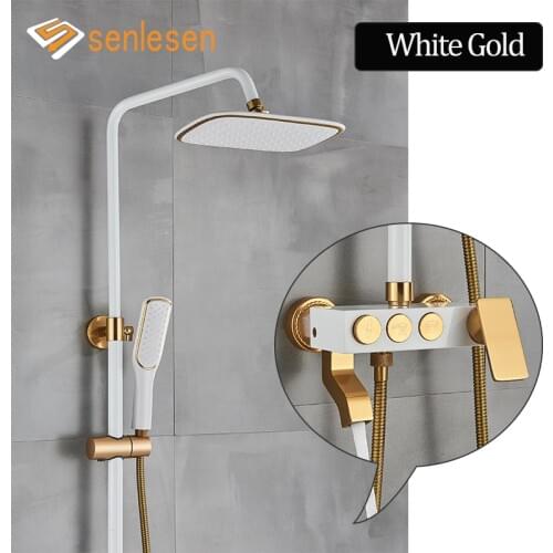 Selesen Bathroom Shower Faucet Black Brass Wall Mounted W/ Hand Shower Set Cold and Hot Water Mixer Tap