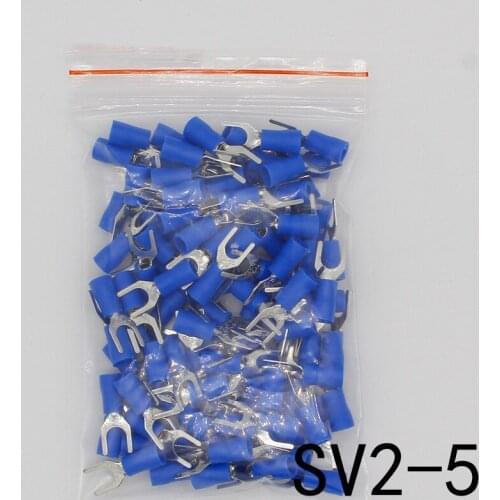 SV2-5 Blue Furcate Insulated Wiring Terminals Cable Wire Connector 100PCS/Pack Insulating Cable Lug terminals SV2.5-5 SV