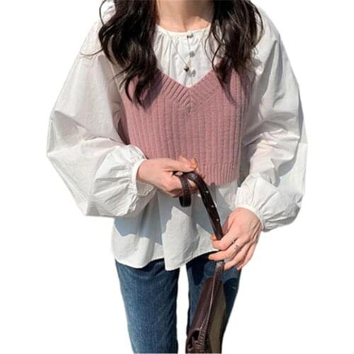 Students Lovely Simple Solid All-match Sweater Vest Women Korean Style Fashion Crop Tops Leisure V-neck Trendy Sweet Sweaters