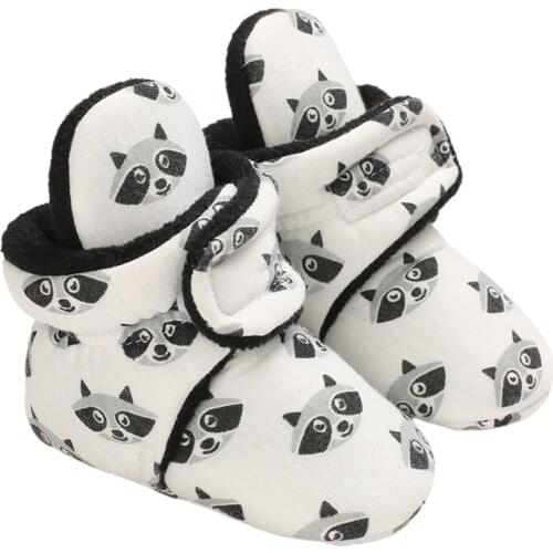 Pudcoco Newborn Baby Girl Shoes Cute Cartoon Animal Print Soft Sole Winter Warm Slippers with Anti-Slip Bottom Baby Booties