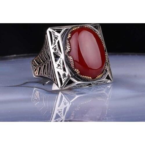 Tevuli 925 Sterling Silver Agate Gemstone Square Male Ring