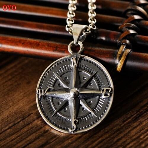 100% S925 sterling silver vintage distressed round compass