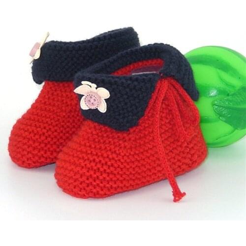 Baby Girls Boys Knit Booties 0-6 Months Infant Toddler Crib Shoes First Walkers Soft Sole Handmade Knitting Newborn Flower Shoes