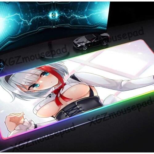 XGZ Cartoon Sexy Girl HD Large RGB Mouse Pad Black Lock Edge Computer Desk Mat Colorful Rubber Non-slip for Lol Dota Gamer Xxl