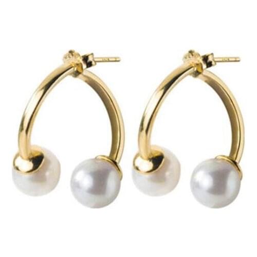 Fashion Trendy Freshwater Pearl Double Side Stud Earrings For Women Statement Real 925 Sterling Silver Gold Earring Party Gifts