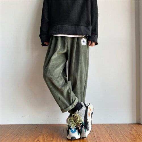 Winter loose trend straight pants mens solid color simple corduroy casual wild trousers male