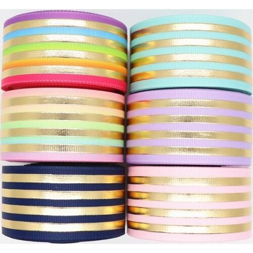 10 Yards 1.5" 38MM Grosgrain Ribbon Gold Stripes Printed Ribbon For Hair Bows DIY Crafts Handmade Accessories M20040602