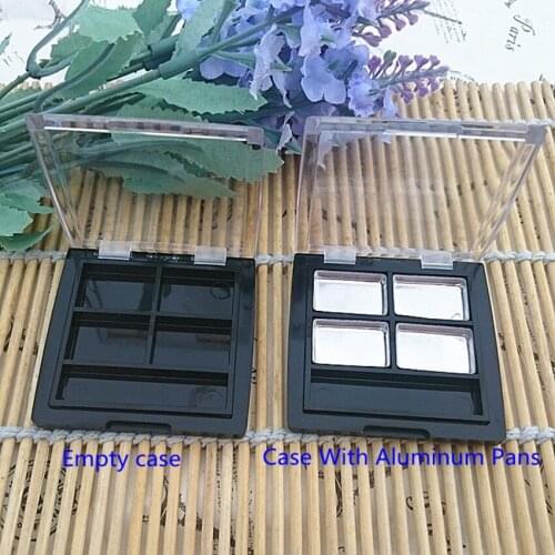 100Pcs DIY Eye Shadow Empty Case With Pigment Aluminum Palette Pans Makeup Tool Classical Black Empty Eyeshadow With 4 Pans