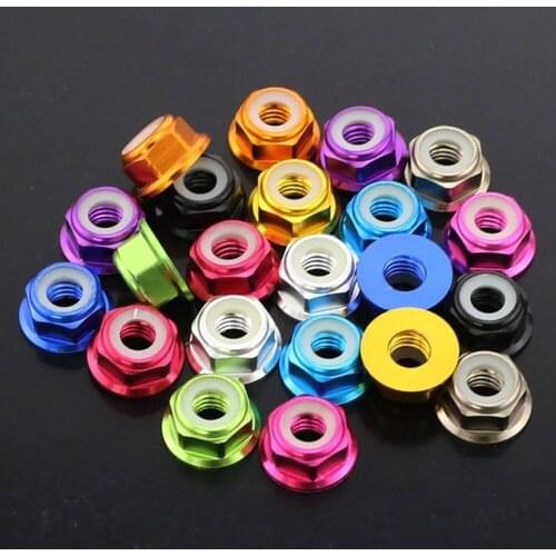 20pcs M4 M5 M6 Flange Self-Locking Nut Aluminum Alloy Multiple Colors Available 4.8 Grade Antistatic, No Fading M4-M6