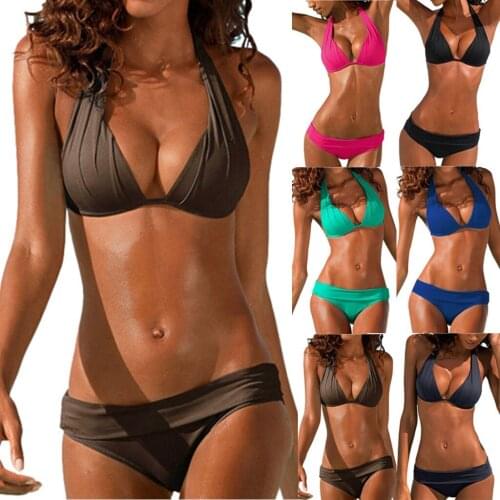 2021 Sexy Solid Color Bikini Women Swimwear Bandeau Biquini Swimsuit Female Bathing Suit Push Up Bikini Set Beachwear