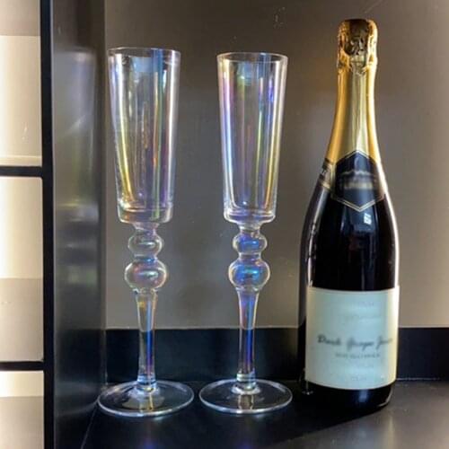 220ml Rainbow Champagne Flutes Premium Crystal Hand Blown Crystal Champagne Glasses for Wedding Anniversary Valentines Day Gift