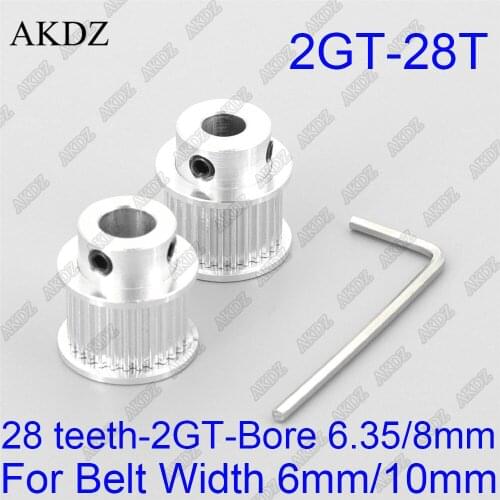 28 teeth 2GT Timing Pulley Bore 6.35/8mm for GT2 Open Synchronous belt width 6mm/10mm/15mm small backlash 28Teeth 28T