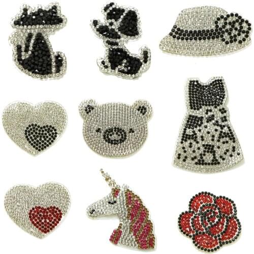 3pcs/lot Flowers Dress Hat Lips Hot fix Rhinestone Iron on Crystal Patch Badage Women Clothes Bride Wedding Dress Accessories