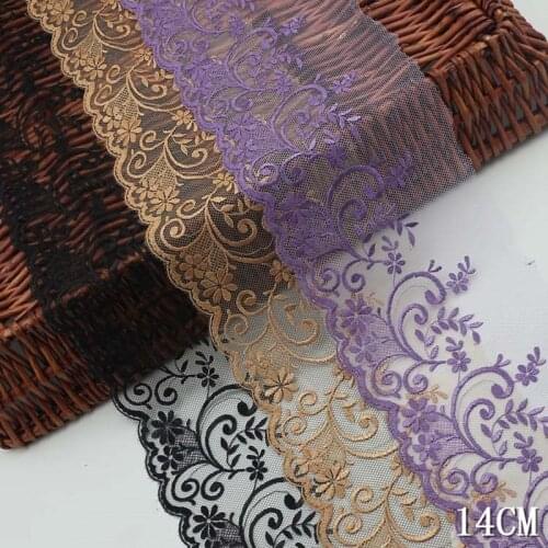 3Yards Black Purple Polyester Soft Mesh Embroidery Lace Trimmings Dress Accessories Lace Fabric Sewing Crafts Doll Material