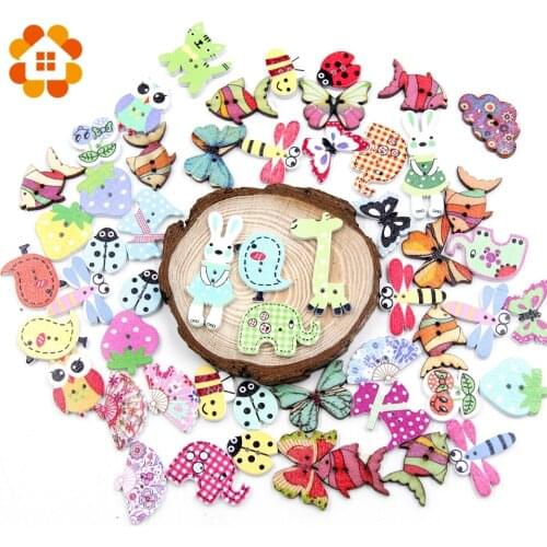 50pc Colorful 15mm 2Hole Wooden Buttons For Scrapbooking Crafts DIY Baby Children Clothing Sewing Accessories Button Decoration