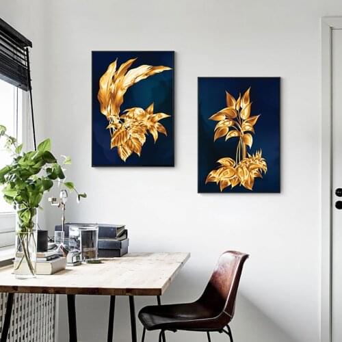Abstract Fashion Gold Poster Canvas Painting Flower Wall Art Pictures For Living Roome Modern Home Decorative Prints On The Wall
