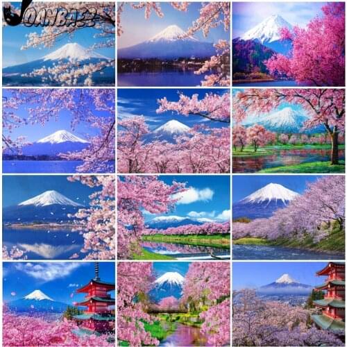 Pink Cherry Blossom Diamond Painting 5Ddiy Snow Mountain Landscape Wall Art Diamond Embroidery Home Room Decoration Gift