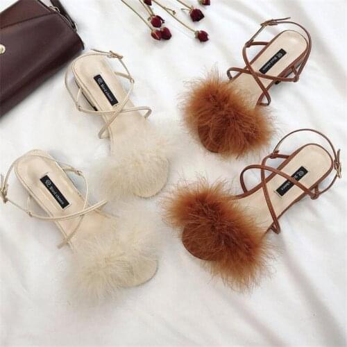 Sexy Retro Furry High Heels Rome Cross Band Platform Sandals Women Designer Dress Mules Shoes Summer Ladies Fashion Party Pumps