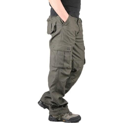 Military Men Pants Solid Color Multi-Pockets Cargo Pants Baggy Full Length Trousers All-match штаны мужские 2021