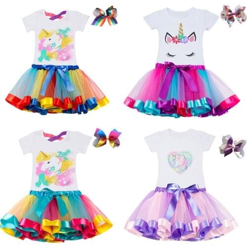 Kids Clothes Summer Fashion Unicorn T shirt whit Skirt Baby Girls Clothes Chilren Birthday Clothes Sets for 3 4 5 6 7 8 Yrs Girl
