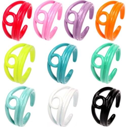 EYIKA Summer Fashion Colorful Geometric Ring Candy Color Enamel Irregular Opening Rings for Women Girls Party Finger Jewelry