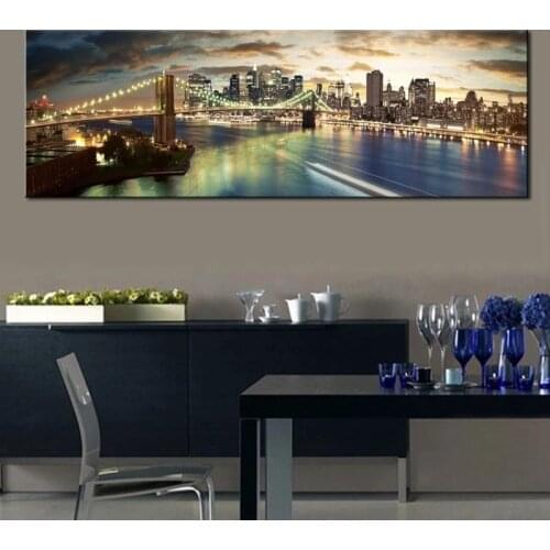 Brooklyn Bridge Night View Canvas Paintings on The Wall Posters and Prints New York City Landscape Pictures for Bed Room Decor