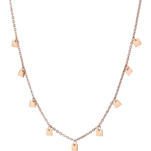 Stainless Steel 9 Small Square Pieces Choker Necklace Rose Gold Color Charm Necklace Jewelry Fashion Gift N18274