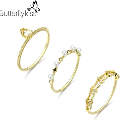 BK 3Pcs Topaz Pearl Rings For Women 925 Sterling Silver New Trend Vintage Elegant Valentines Day Lady Gifts Party Jewelry