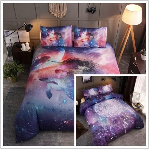 Hot selling water color Unicorn dream catcher windbell quilt cover bedding 3pcs / set 2pcs / set