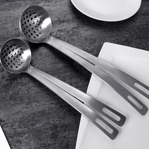 Kitchen BBQ Stainless Steel Long Handle Soup Spoon Soup Ladle Filter Spoon Colander Spoon Clamp Strainer Set Kitchen Gadgets