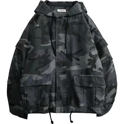 Spring and Autumn New gray Camouflage Hooded Jackets Men Army Green Windbreaker Casual Loose Coats