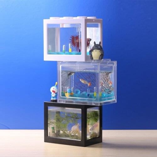LeChong Desktop Mini Fish Tank Stackable DIY Betta Fish Tank Aquarium Aquatic Grass Plant Ornamental Tank Spider Box Ant Box