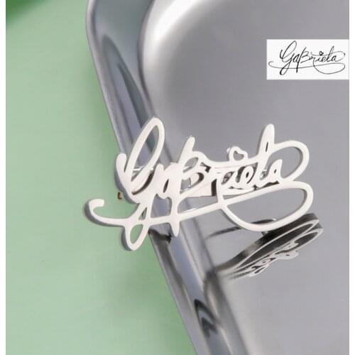 Lemegeton Customized Name For Women Men Personalized Handwriting Signature Brooches Stainless Steel Pin Party Jewelry Gift