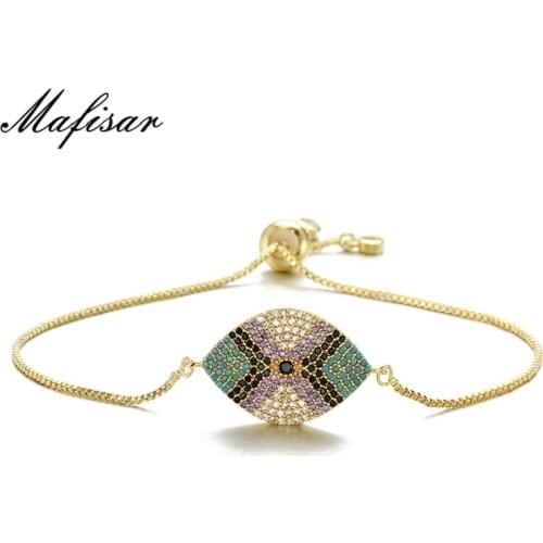Mafisar Trendy Evil Eye Charm Bracelets For Women Girl Colourful Cubic Zirconia Female Jewelry Turkey Eye Bracelet Adjustable