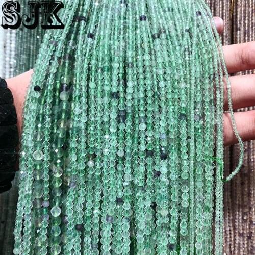 Small Natural Stone Faceted Green Fluorite Round Beads 2/3/4mm Section Loose Beads For Jewelry Making DIY Necklace Earring