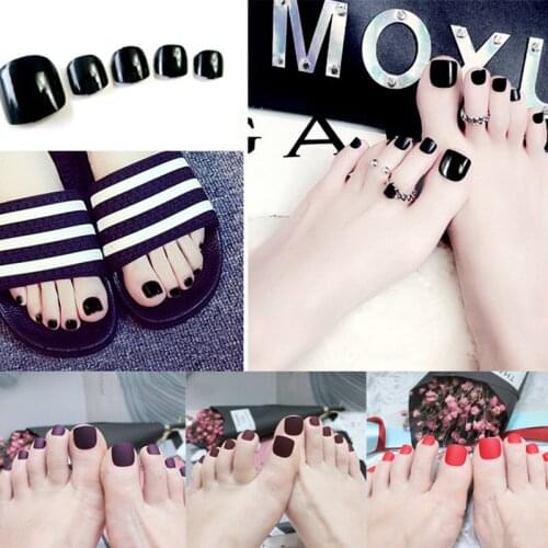 24pcs Foot Frosted Matte Fake Nails Solid Color DIY Toes Manicure False Nails MH88