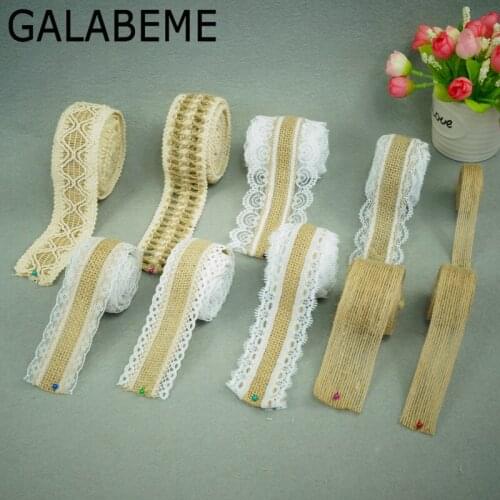 Mix 10pcs Natural Jute Burlap Hessian Ribbon Roll White Lace Vintage Wedding Decoration Party Christmas Decoration