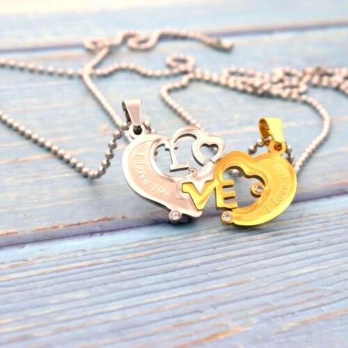 Fashion 50 60 70 80cm Gold Cute Love Long Bead Chain Pendant Stainless Steel Couple Crystal Heart Necklace For Women Men Gift