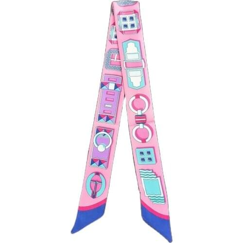 Fashion Retro Bag Scarf Luxury Brand Women Small Silk Scarf Print Art Bandana Handle Handbag Ribbons Long Scarves G9