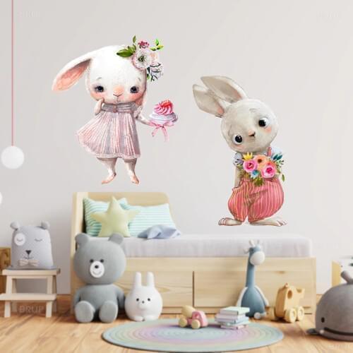 Cartoon Cute Date Bunny Wall Stickers for Baby Nursery Wall Decals Home Decoration for Girl Boy Room Decor DIY Matte Removable