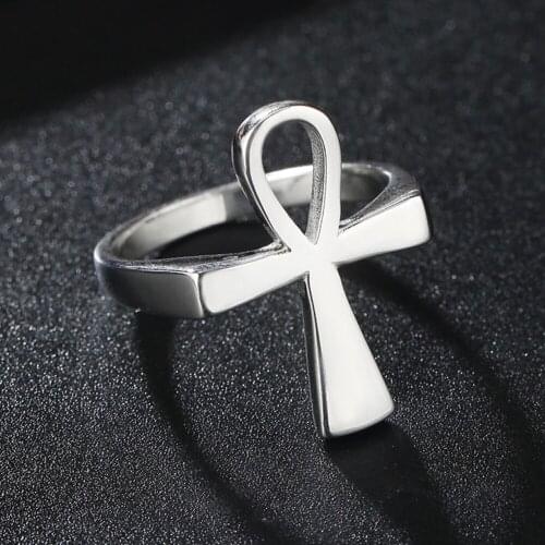 Hot Sale Egyptian Pharaoh Guardian Anubis Cross Ring Punk Hip Hop Stainless Steel Cross Mens Ring Jewelry