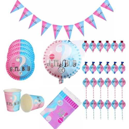 Gender Reveal Party Supplies Kit Balloon Boy or Girl Tableware Decorations for Baby Shower Baby Gender Reveal Plates Cups