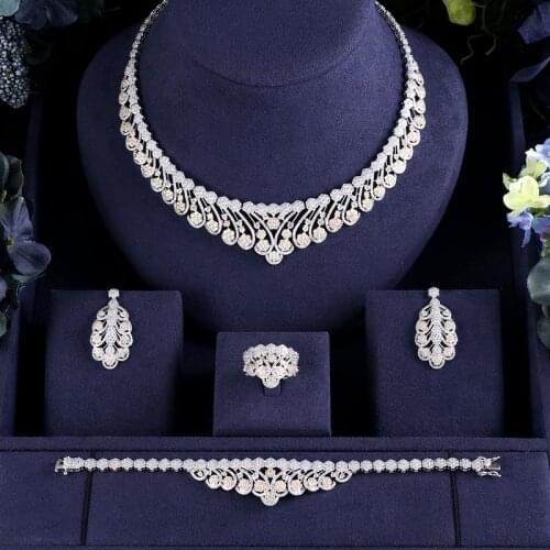 Jankelly Gold-Color 4pcs Bridal Zirconia Jewelry Sets For Women Party, Luxury Dubai Nigeria CZ Crystal Wedding Jewelry Sets