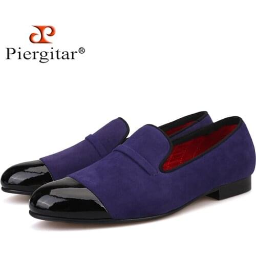 2019New style Handcraft men velvet shoes with black patent leather toe High-grade Party Prom and Banquet Mens Loafers