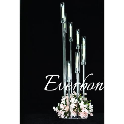 New 8 Heads Metal Candelabra Candle Holder Acrylic Wedding Table Centerpiece Flower Stand Candle Holders Candelabrum Decoration