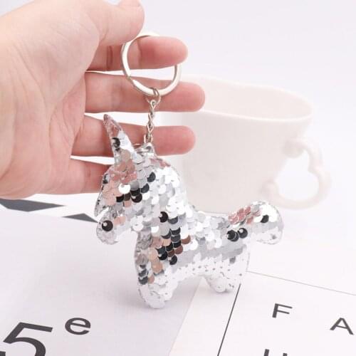 Cute Horse New Reflective Double-sided Sequin Keychain Christmas Tree Pendant Ladies Bag Car Accessories Key Ring Gift For Women